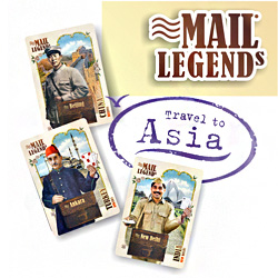 Mail Legends - cards Postman with bag Travel to Asia
